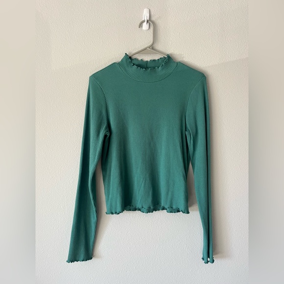 American Eagle Outfitters Teal Ribbed Knit Top - Picture 3 of 5